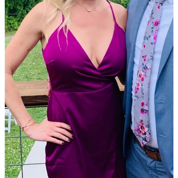 Purple satin asymmetrical mini dress - Picture 9 of 11